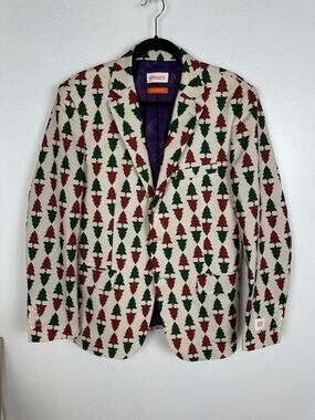 OppoSuits Men's "Treemendous" Christmas Blazer Green and red trees Size Medium